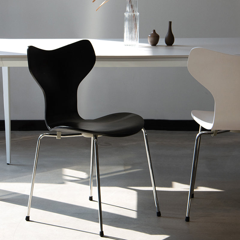 Silver Metal Legs Dining Side Chair Contemporary Wood Armless Dining Chairs