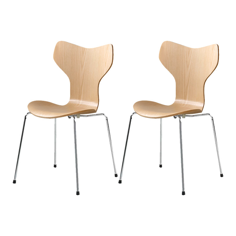 Silver Metal Legs Dining Side Chair Contemporary Wood Armless Dining Chairs