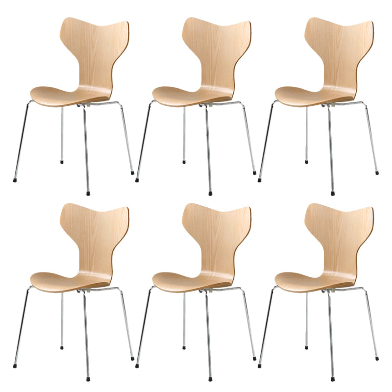 Silver Metal Legs Dining Side Chair Contemporary Wood Armless Dining Chairs