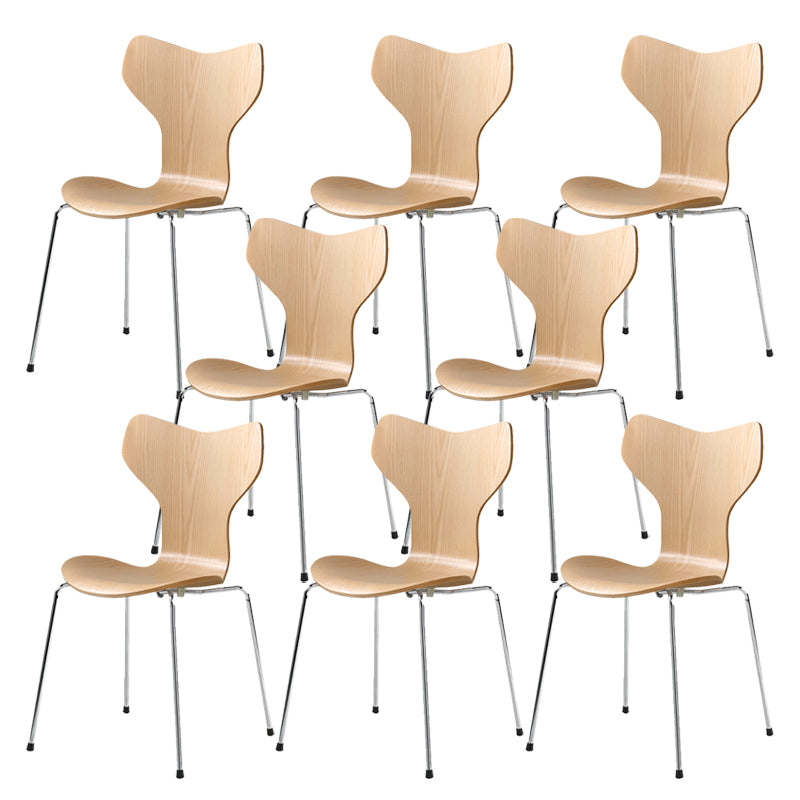 Silver Metal Legs Dining Side Chair Contemporary Wood Armless Dining Chairs