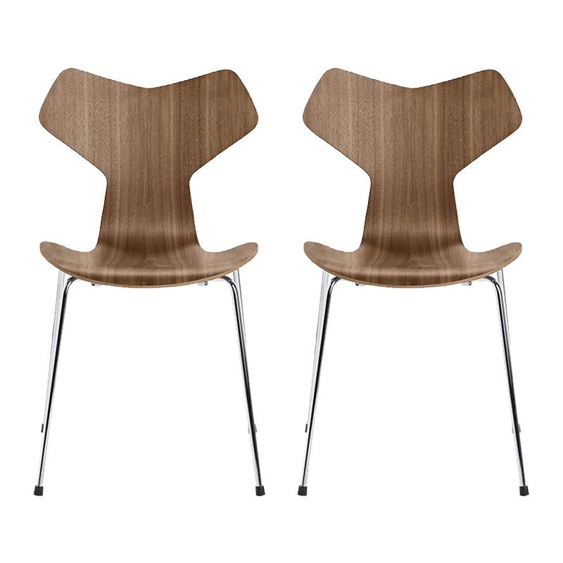 Silver Metal Legs Dining Side Chair Contemporary Wood Armless Dining Chairs