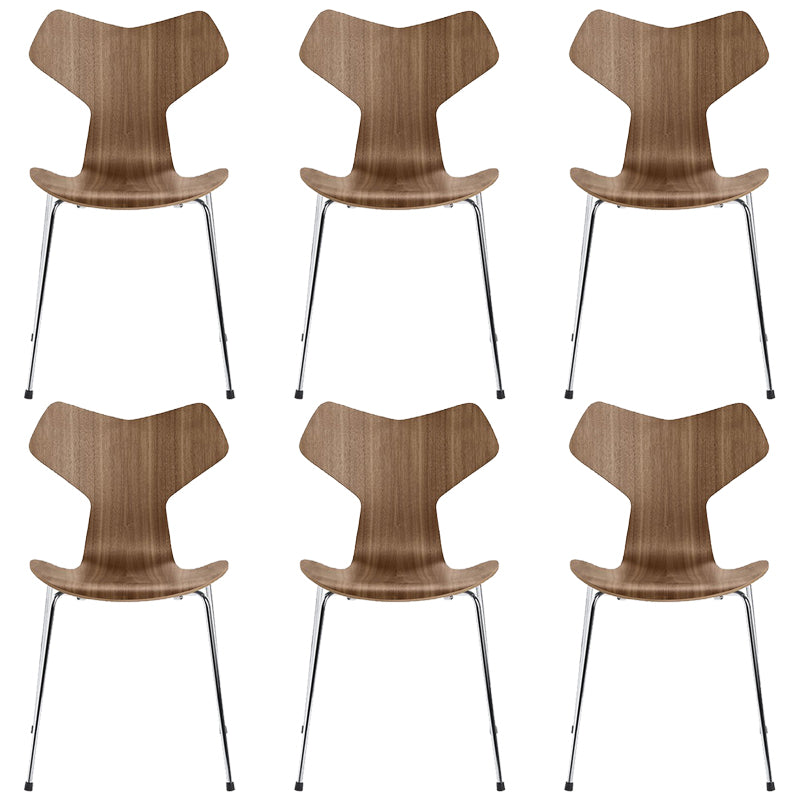 Silver Metal Legs Dining Side Chair Contemporary Wood Armless Dining Chairs