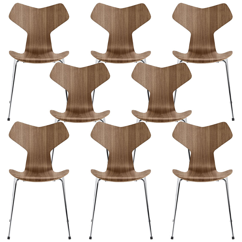 Silver Metal Legs Dining Side Chair Contemporary Wood Armless Dining Chairs