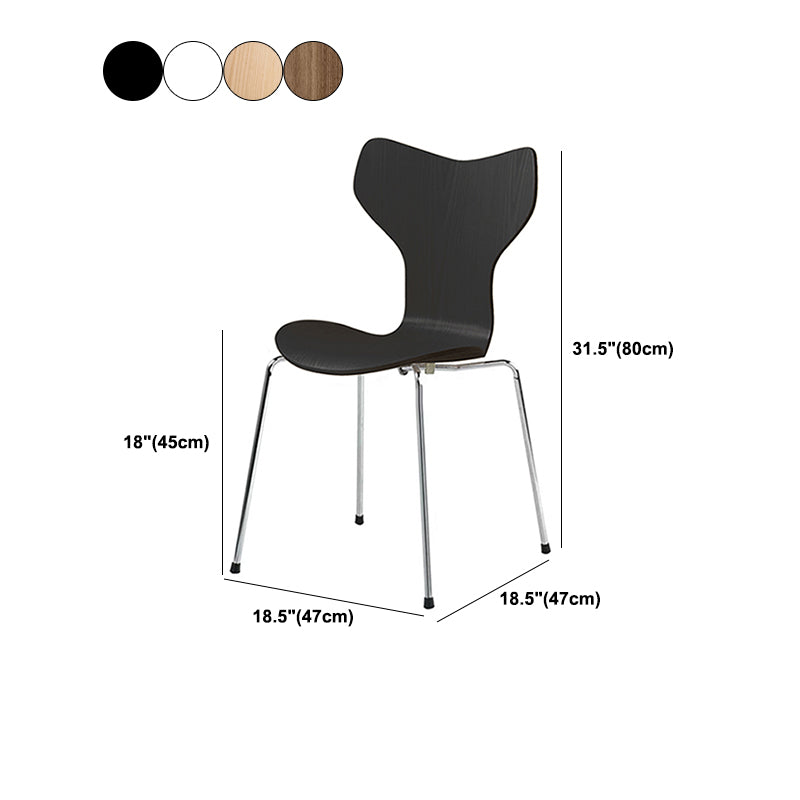 Silver Metal Legs Dining Side Chair Contemporary Wood Armless Dining Chairs