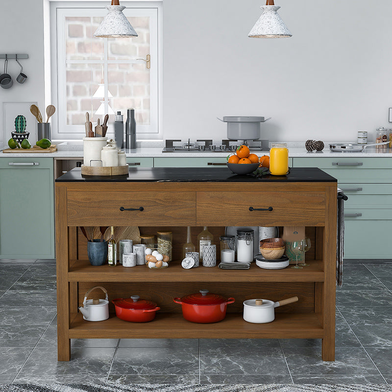 Contemporary Stationary Kitchen Island Set Wood Rectangular Kitchen Island Set