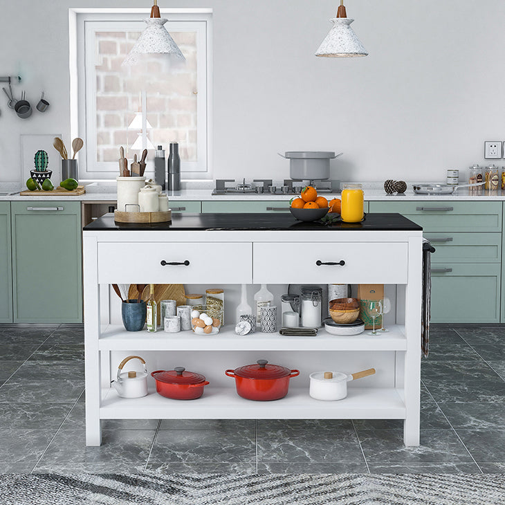 Contemporary Stationary Kitchen Island Set Wood Rectangular Kitchen Island Set