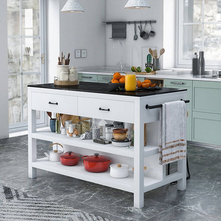 Contemporary Stationary Kitchen Island Set Wood Rectangular Kitchen Island Set