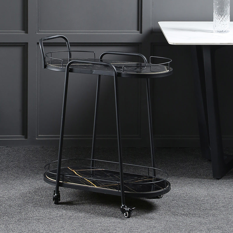 Modern 26.38"W Rolling Prep Table Oval Metal Prep Table for Home Use