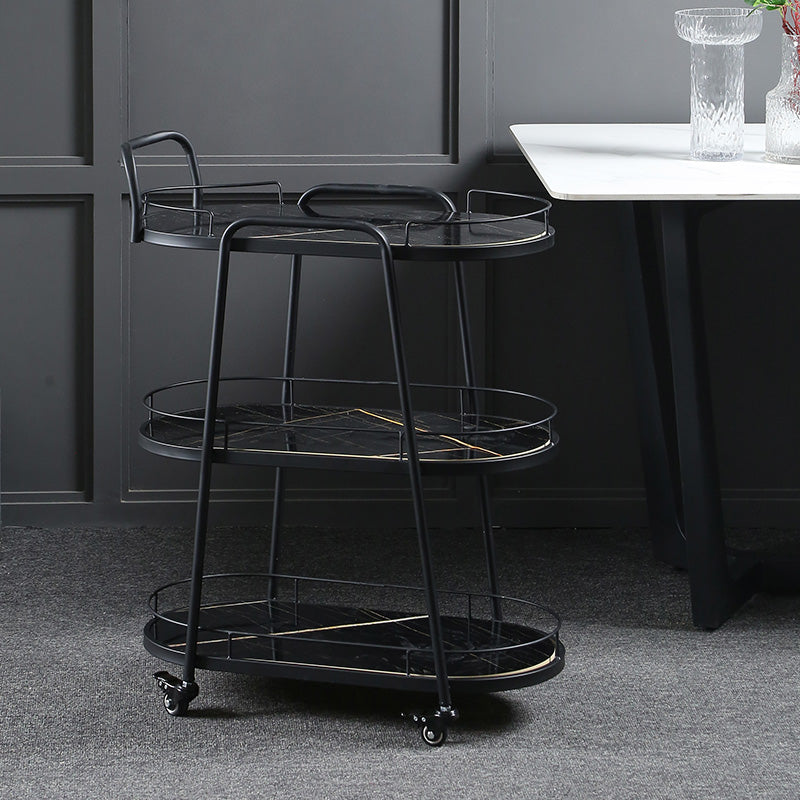 Modern 26.38"W Rolling Prep Table Oval Metal Prep Table for Home Use