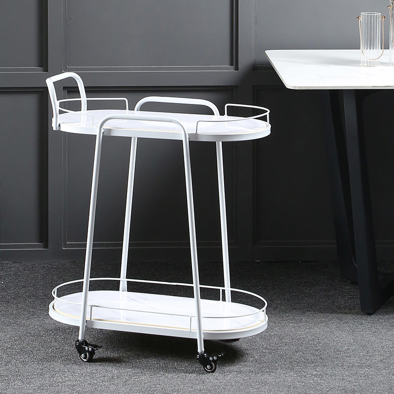 Modern 26.38"W Rolling Prep Table Oval Metal Prep Table for Home Use