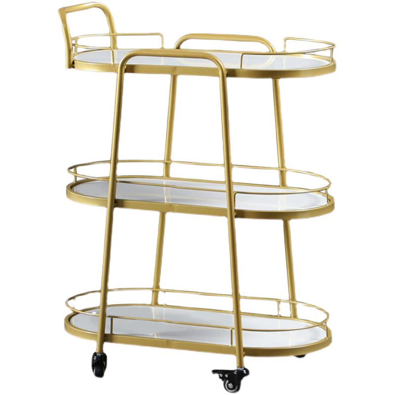 Modern 26.38"W Rolling Prep Table Oval Metal Prep Table for Home Use