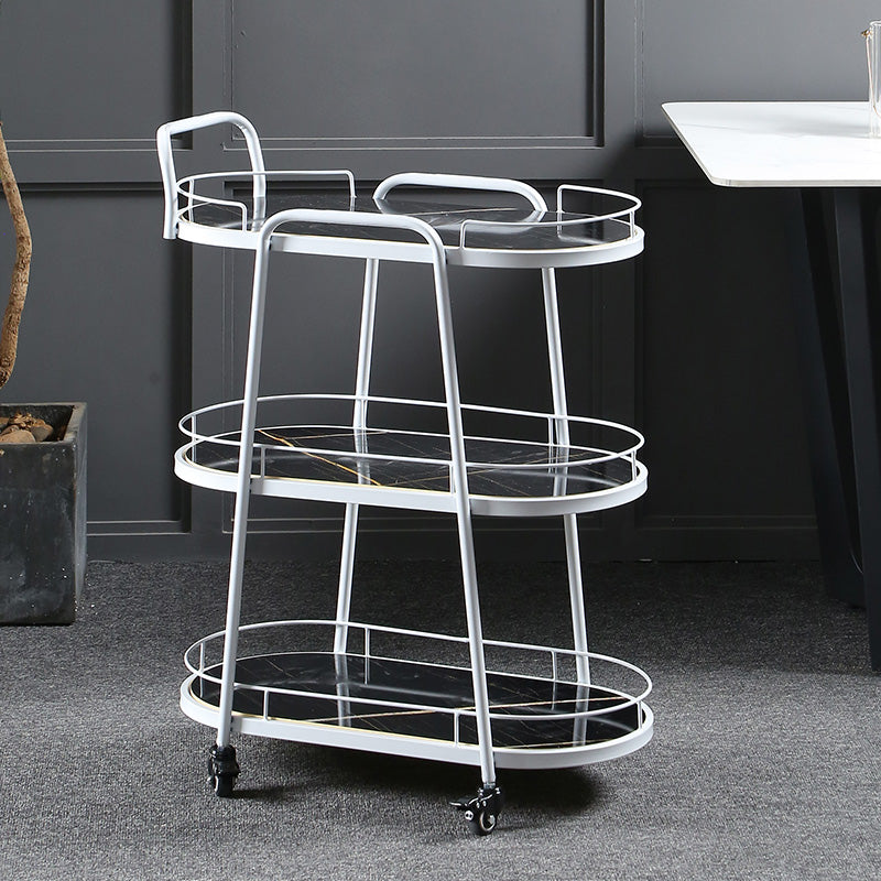 Modern 26.38"W Rolling Prep Table Oval Metal Prep Table for Home Use