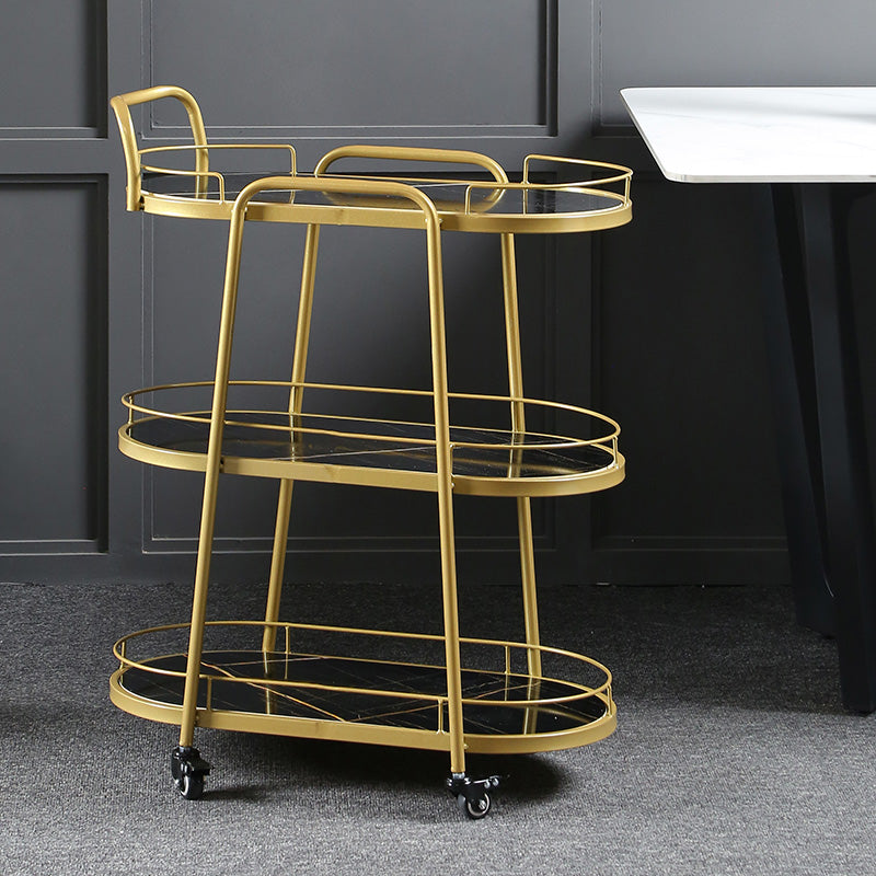 Modern 26.38"W Rolling Prep Table Oval Metal Prep Table for Home Use