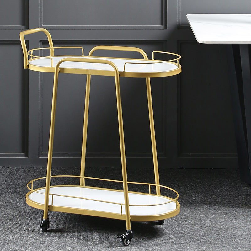 Modern 26.38"W Rolling Prep Table Oval Metal Prep Table for Home Use