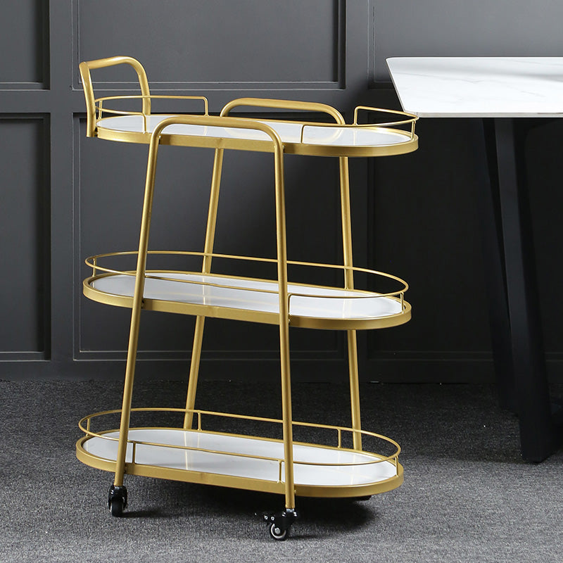 Modern 26.38"W Rolling Prep Table Oval Metal Prep Table for Home Use