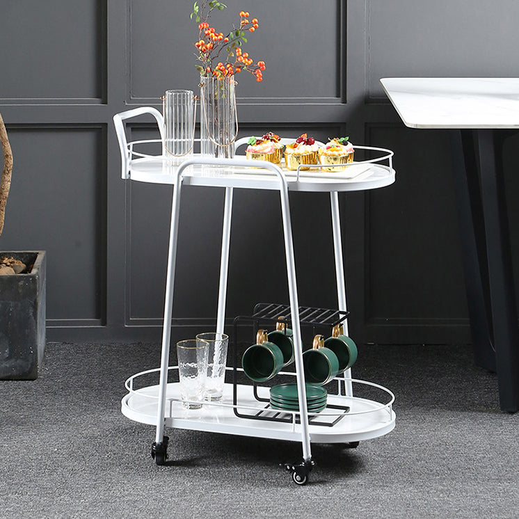 Modern 26.38"W Rolling Prep Table Oval Metal Prep Table for Home Use