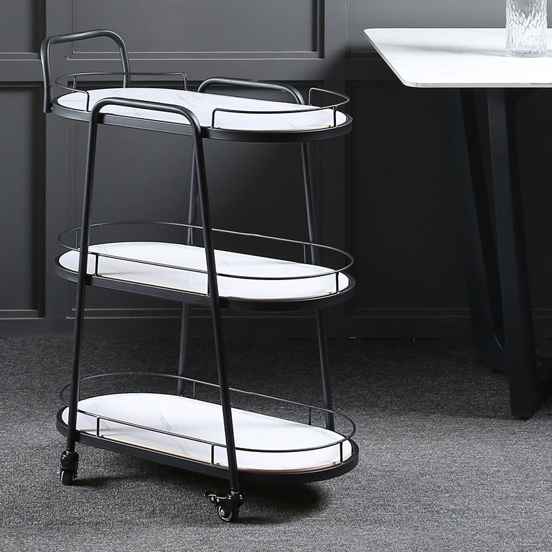 Modern 26.38"W Rolling Prep Table Oval Metal Prep Table for Home Use