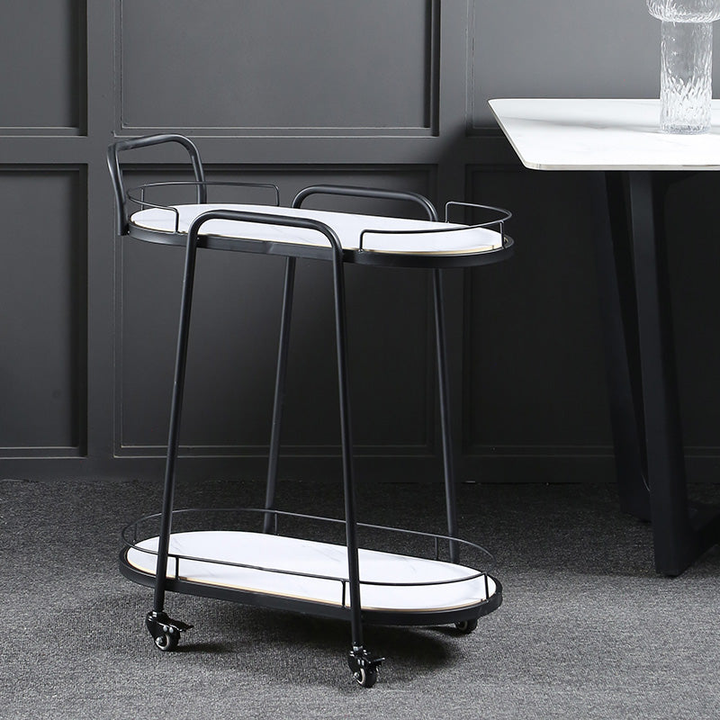 Modern 26.38"W Rolling Prep Table Oval Metal Prep Table for Home Use