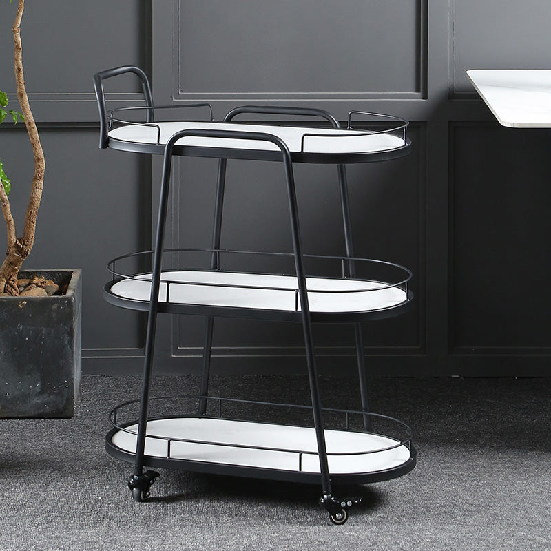 Modern 26.38"W Rolling Prep Table Oval Metal Prep Table for Home Use