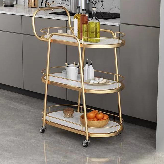 Modern 24.41"W Rolling Prep Table Oval Metal Prep Table for Home Use