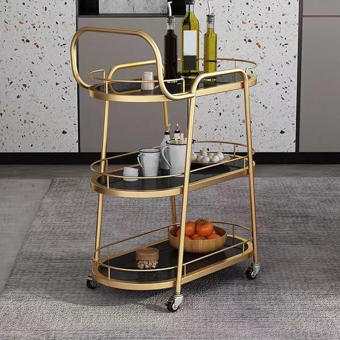 Modern 24.41"W Rolling Prep Table Oval Metal Prep Table for Home Use