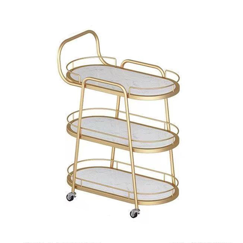 Modern 24.41"W Rolling Prep Table Oval Metal Prep Table for Home Use