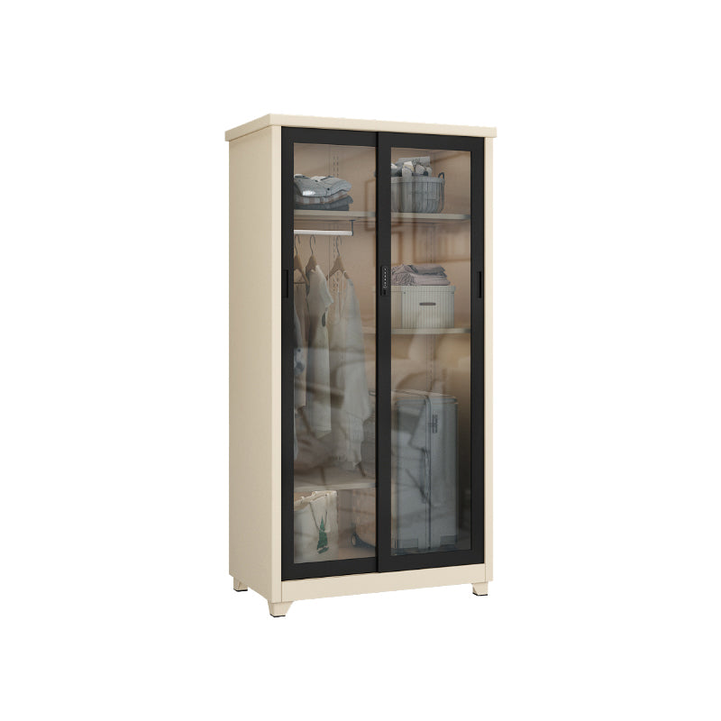 Contemporary Style 1-Door Wardrobe Glass Wardrobe Closet with Shelves