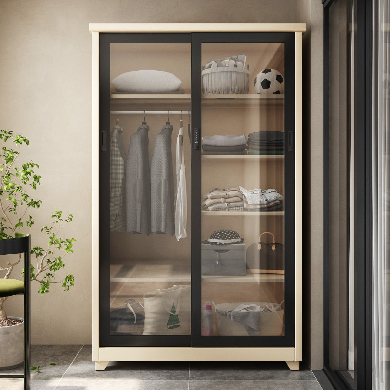 Contemporary Style 1-Door Wardrobe Glass Wardrobe Closet with Shelves