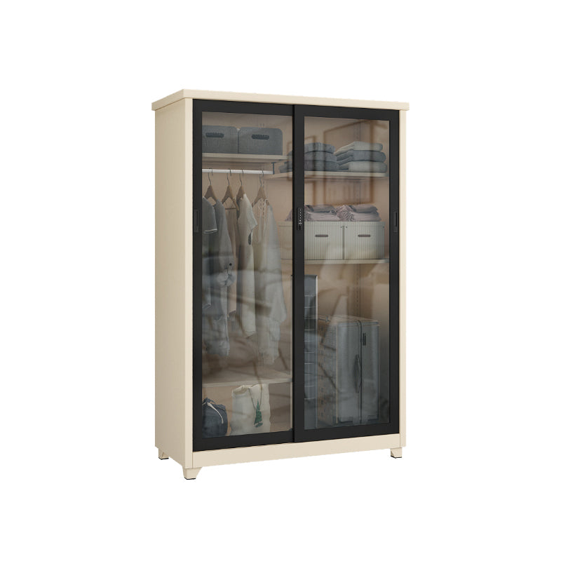 Contemporary Style 1-Door Wardrobe Glass Wardrobe Closet with Shelves