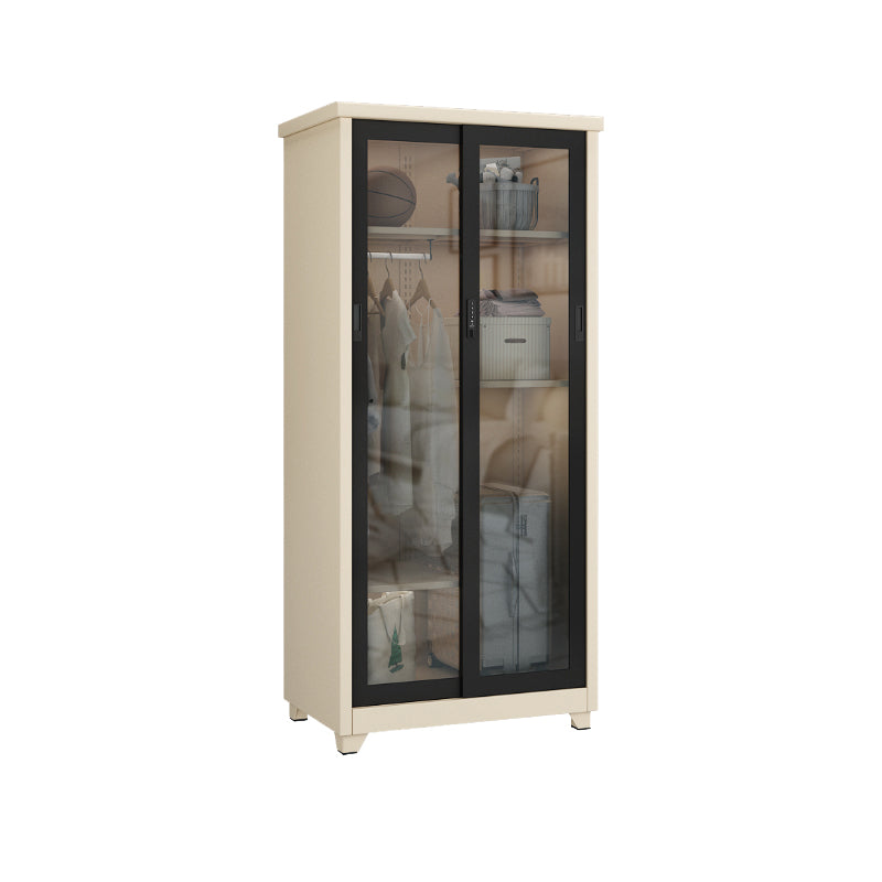 Contemporary Style 1-Door Wardrobe Glass Wardrobe Closet with Shelves
