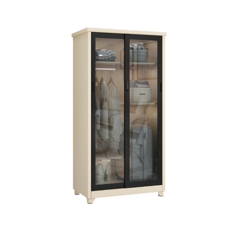 Contemporary Style 1-Door Wardrobe Glass Wardrobe Closet with Shelves
