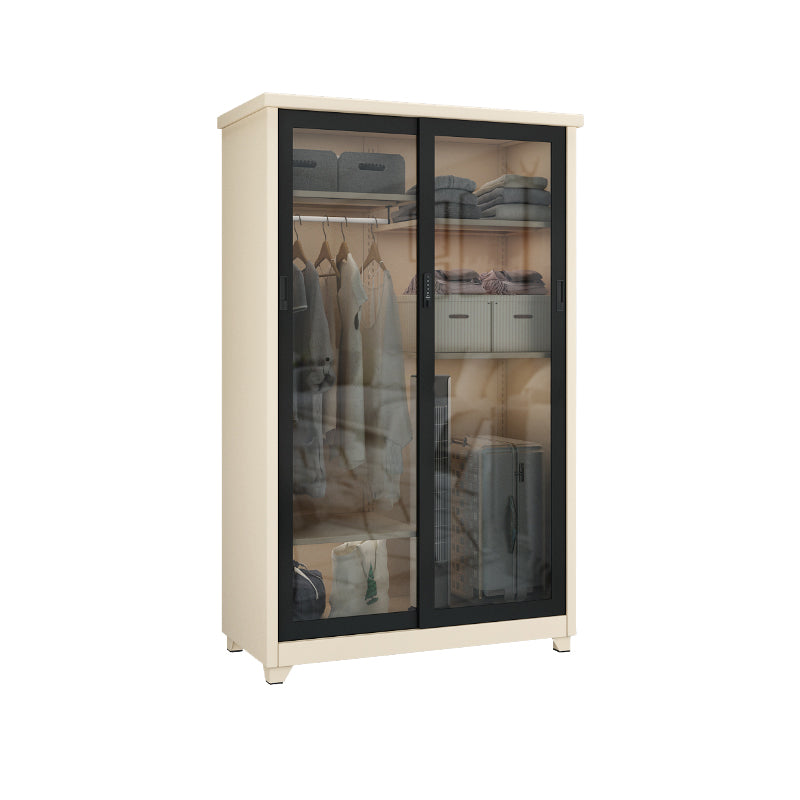 Contemporary Style 1-Door Wardrobe Glass Wardrobe Closet with Shelves