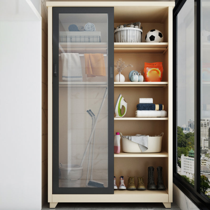 Contemporary Style 1-Door Wardrobe Glass Wardrobe Closet with Shelves