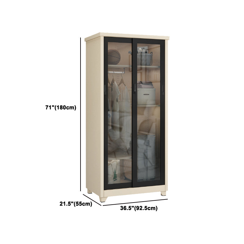 Contemporary Style 1-Door Wardrobe Glass Wardrobe Closet with Shelves
