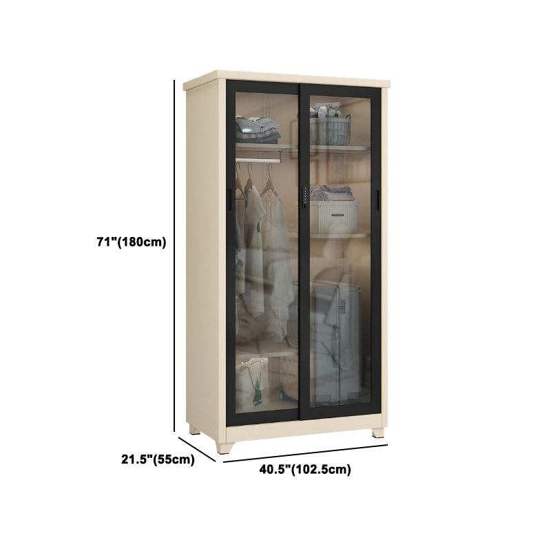 Contemporary Style 1-Door Wardrobe Glass Wardrobe Closet with Shelves