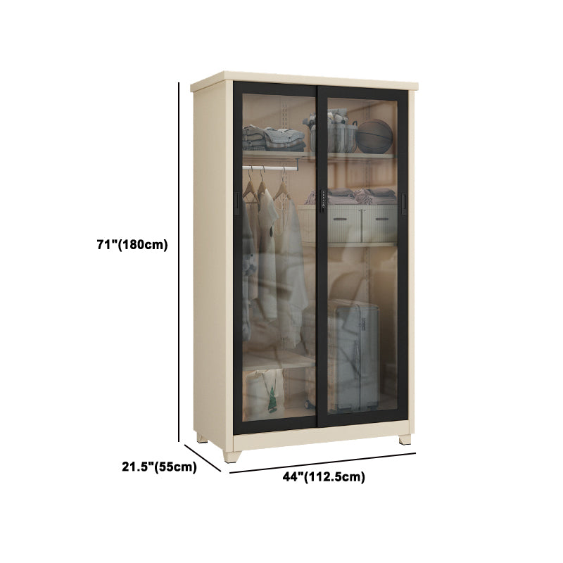 Contemporary Style 1-Door Wardrobe Glass Wardrobe Closet with Shelves