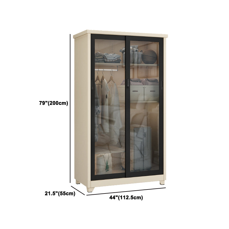 Contemporary Style 1-Door Wardrobe Glass Wardrobe Closet with Shelves