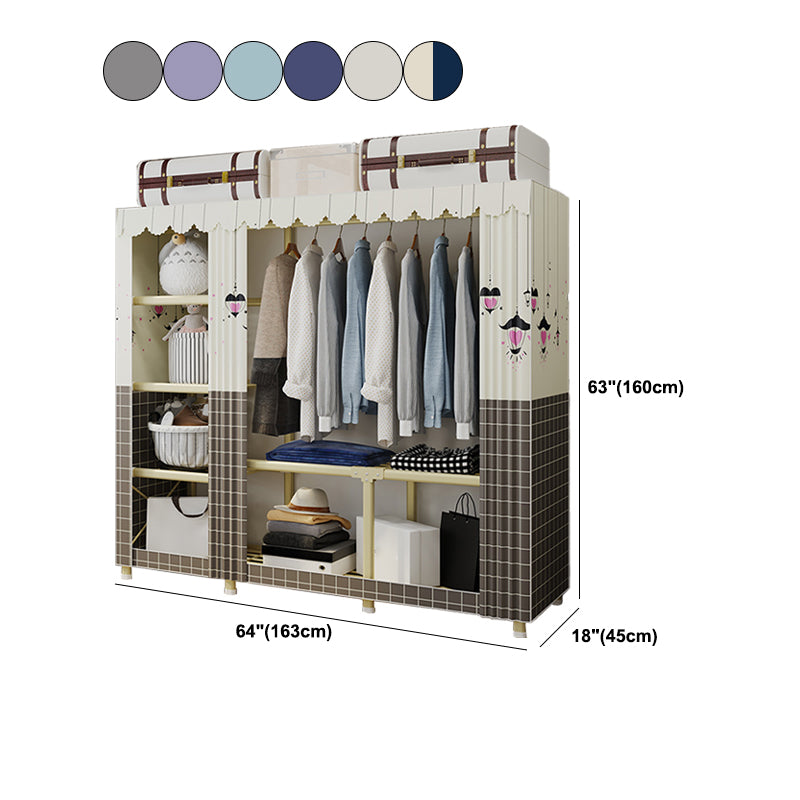 Contemporary Style Wardrobe Armoire Steel Frame Wardrobe for Bedroom