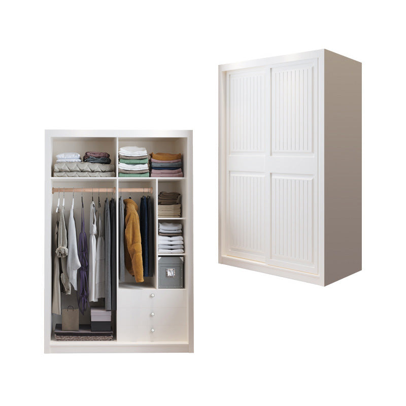 Modern White Wardrobe Armoire Engineered Wood Wardrobe Cabinet with Drawers