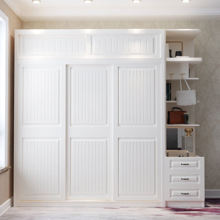 Modern White Wardrobe Armoire Engineered Wood Wardrobe Cabinet with Drawers