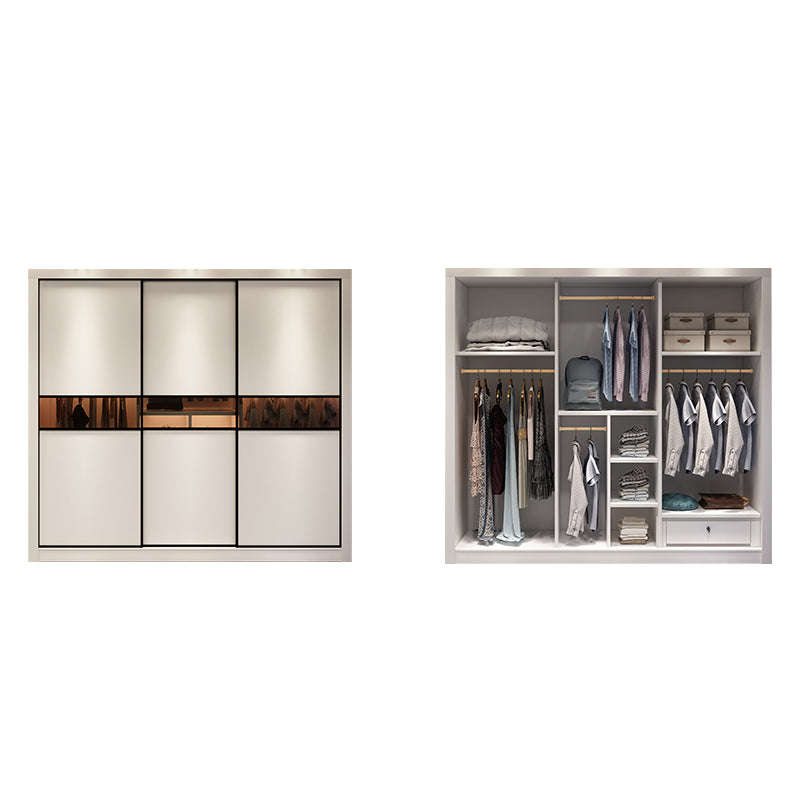 Engineered Wood Wardrobe Cabinet White Modern Wardrobe with Drawer
