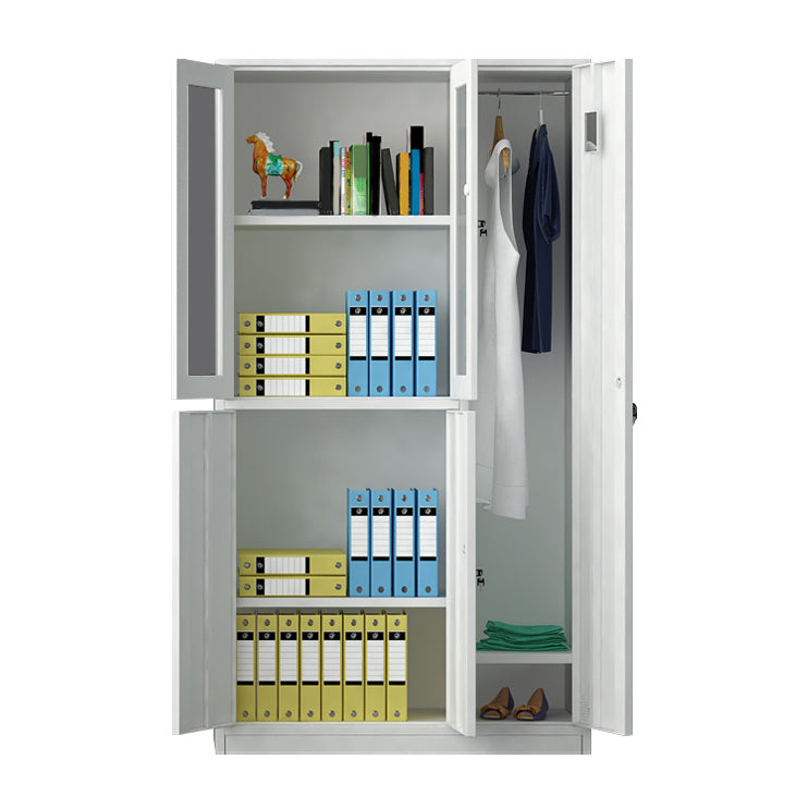 Modern Style Hinged Door Wardrobe for Home Grey Metal Cabinet