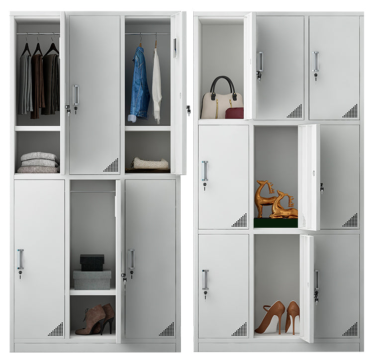 Modern Style Hinged Door Wardrobe for Home Grey Metal Cabinet