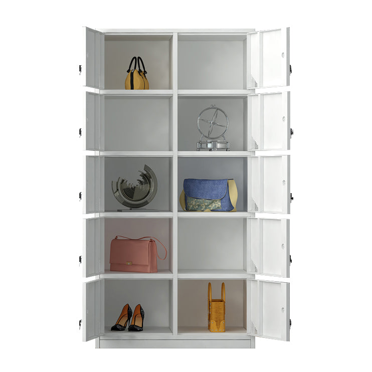 Modern Style Hinged Door Wardrobe for Home Grey Metal Cabinet