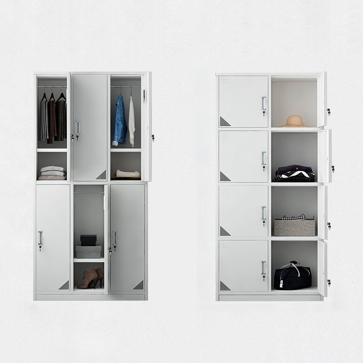 Modern Style Hinged Door Wardrobe for Home Grey Metal Cabinet