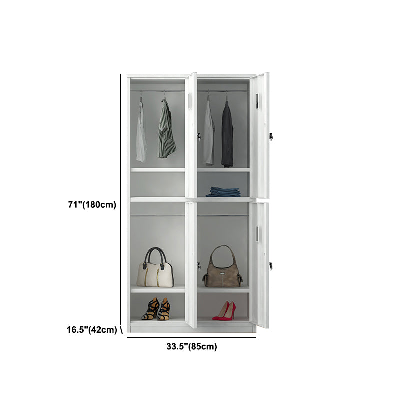 Modern Style Hinged Door Wardrobe for Home Grey Metal Cabinet