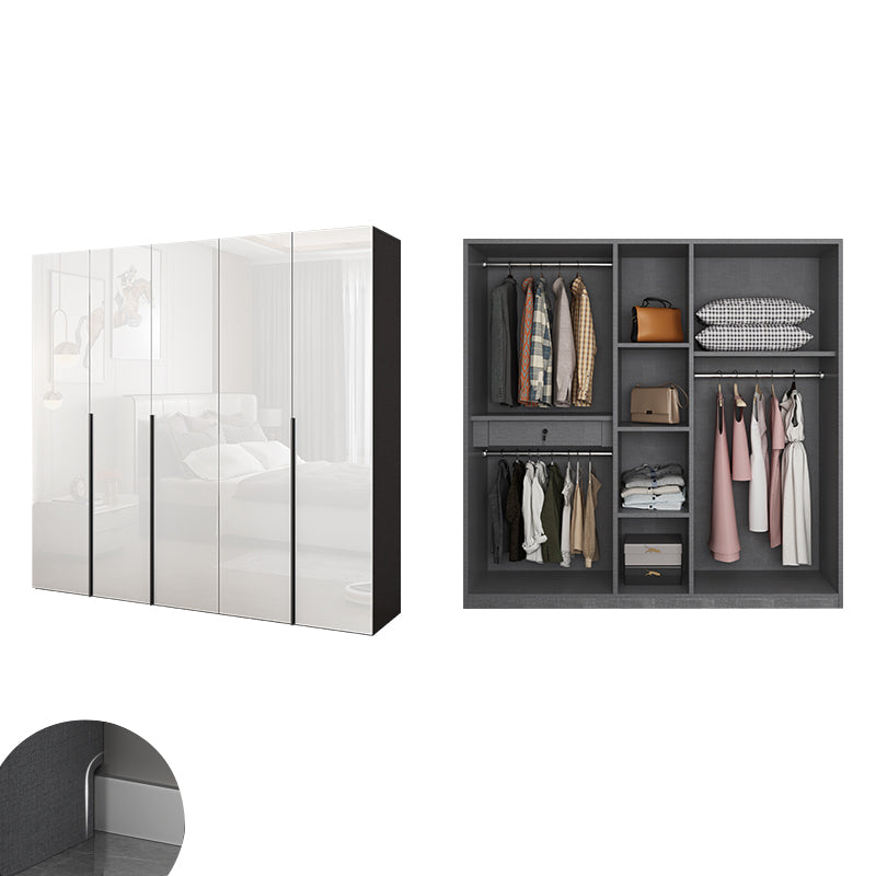 Mirrored Finish Wardrobe Cabinet Engineered Wood Wardrobe with Drawer