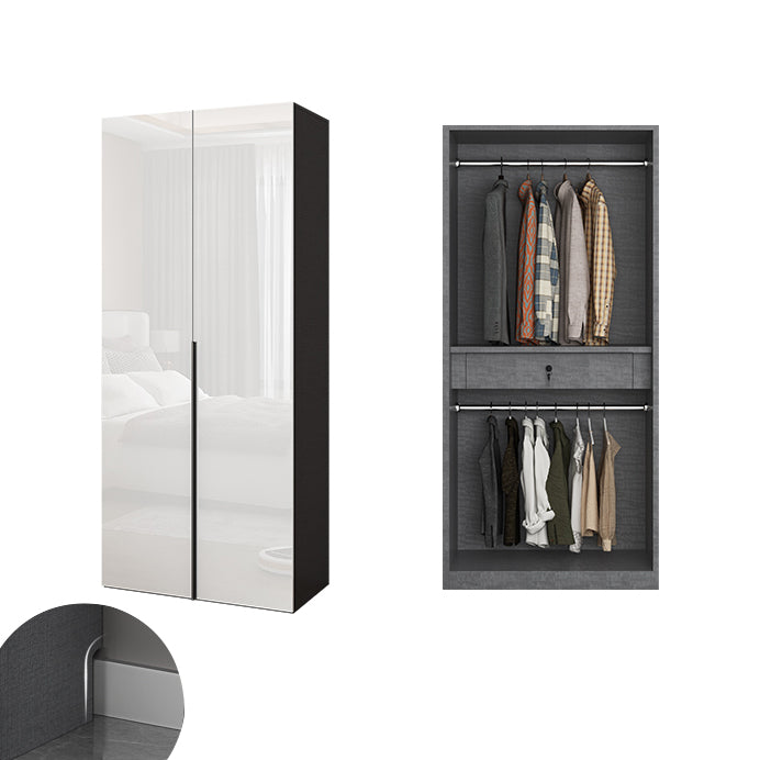 Mirrored Finish Wardrobe Cabinet Engineered Wood Wardrobe with Drawer