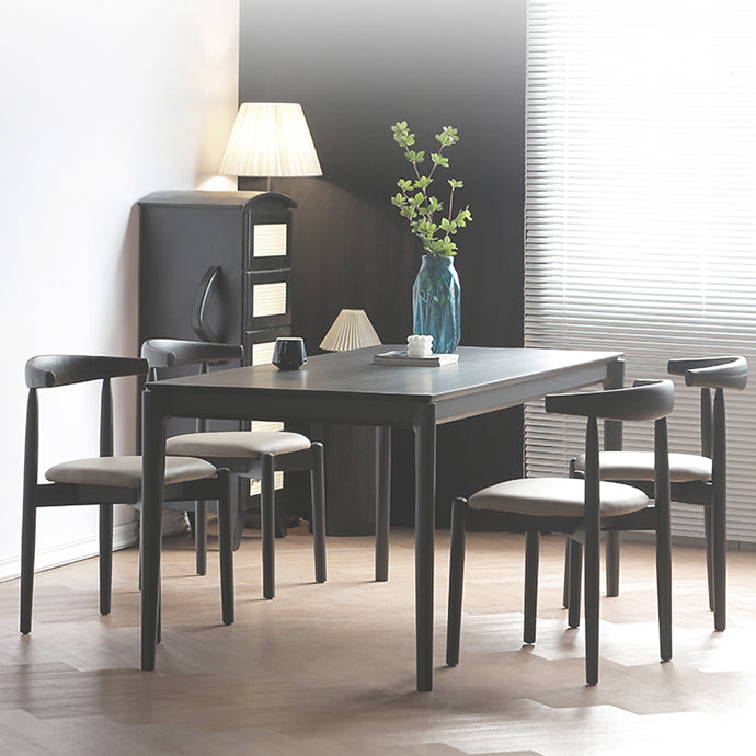 Modern Black Dining Set 1/2/5 Pieces Rectangle Indoor Wood Legs Dinette Set