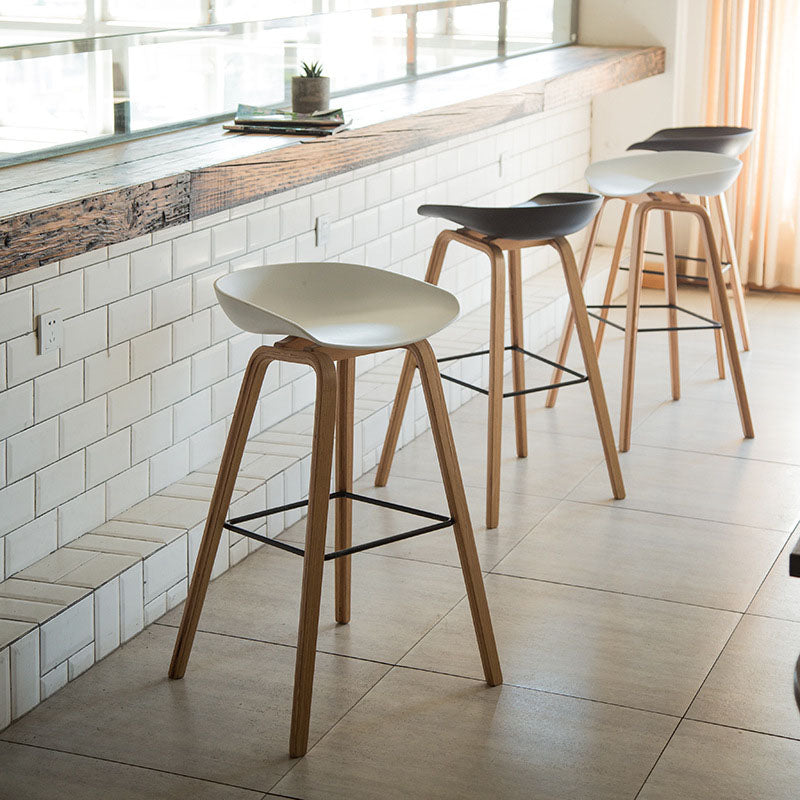 Scandinavian Bucket Stool Plastic Bar Stool with Solid Wood Legs